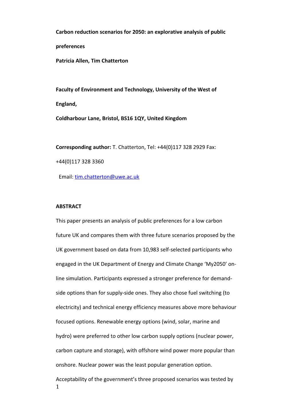 Carb on Reduction Scenarios for 2050: an Explorative Analysis of Public Preferences