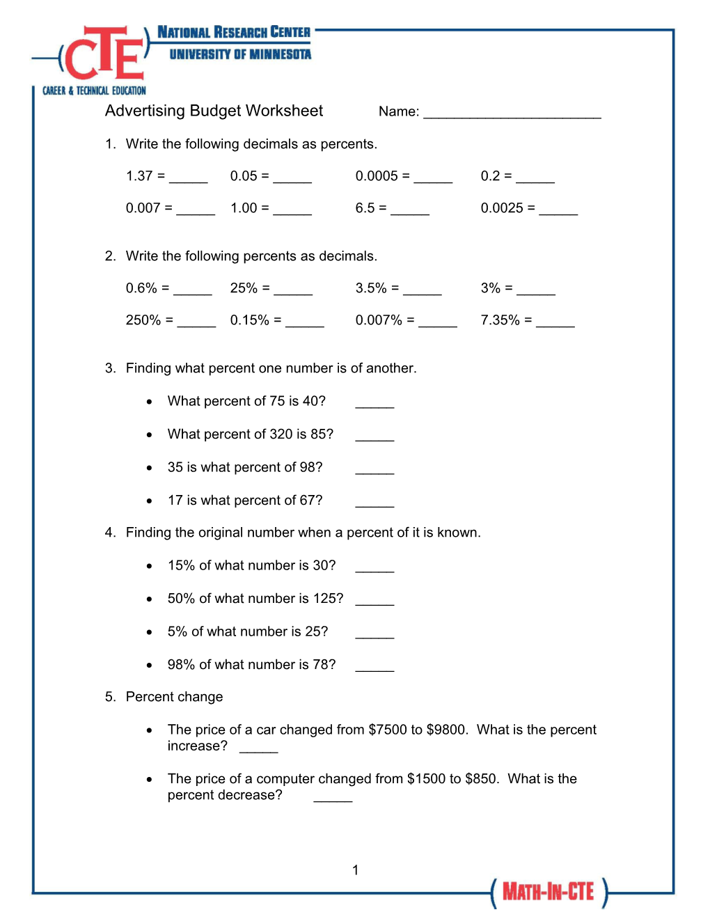 Advertising Budget Worksheet