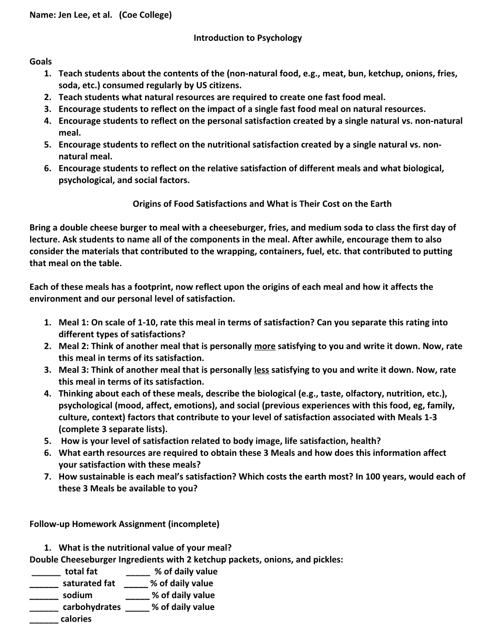 Ecological Footprint Assignment s1