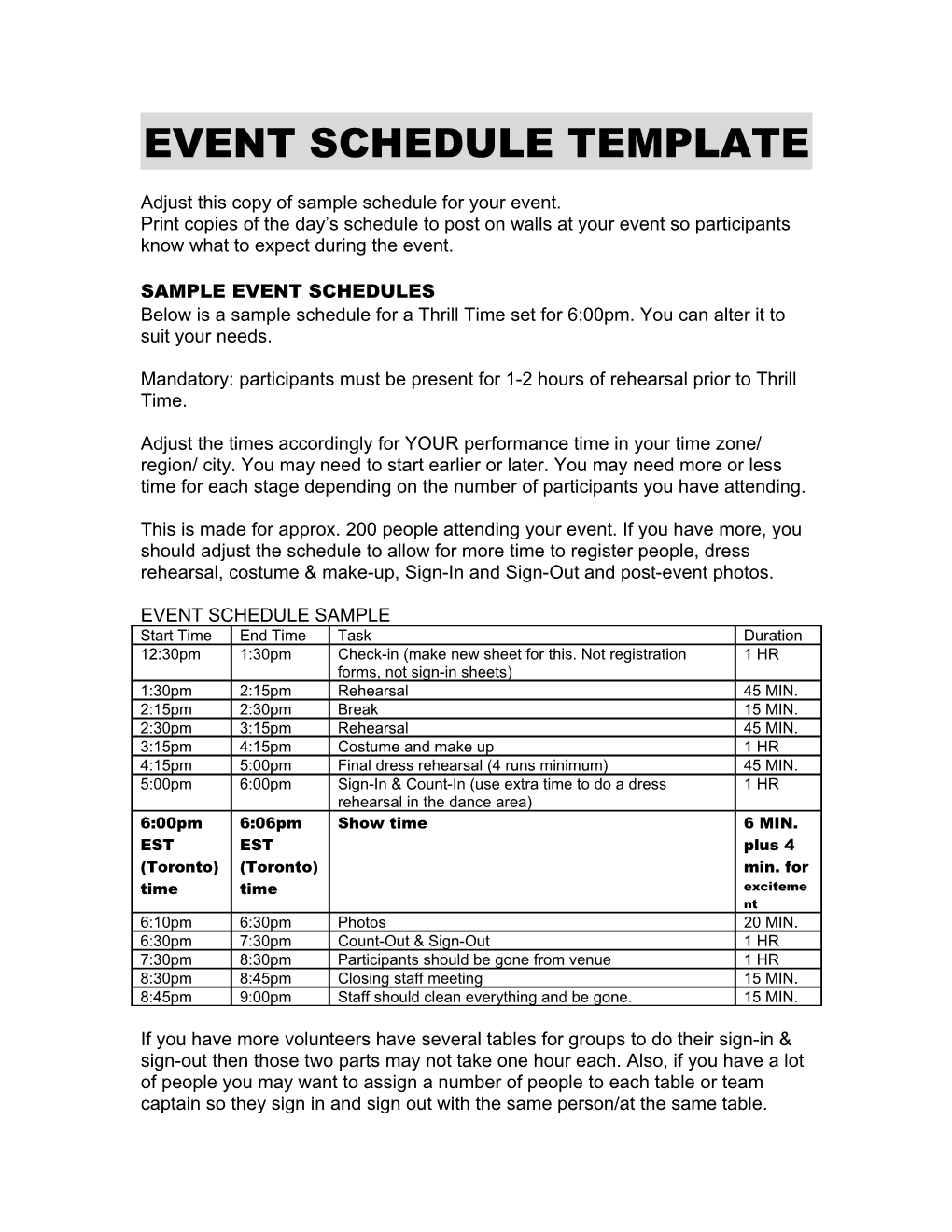 Event Schedule Template