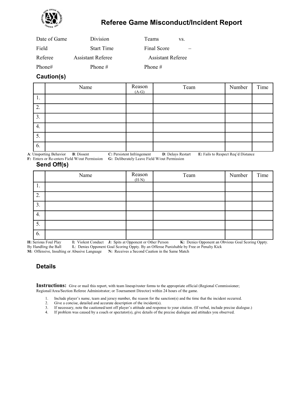 Referee Game Misconduct/Incident Report