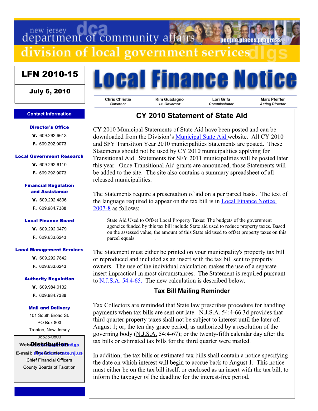 Local Finance Notice 2010-15 July 6, 2010 Page 3
