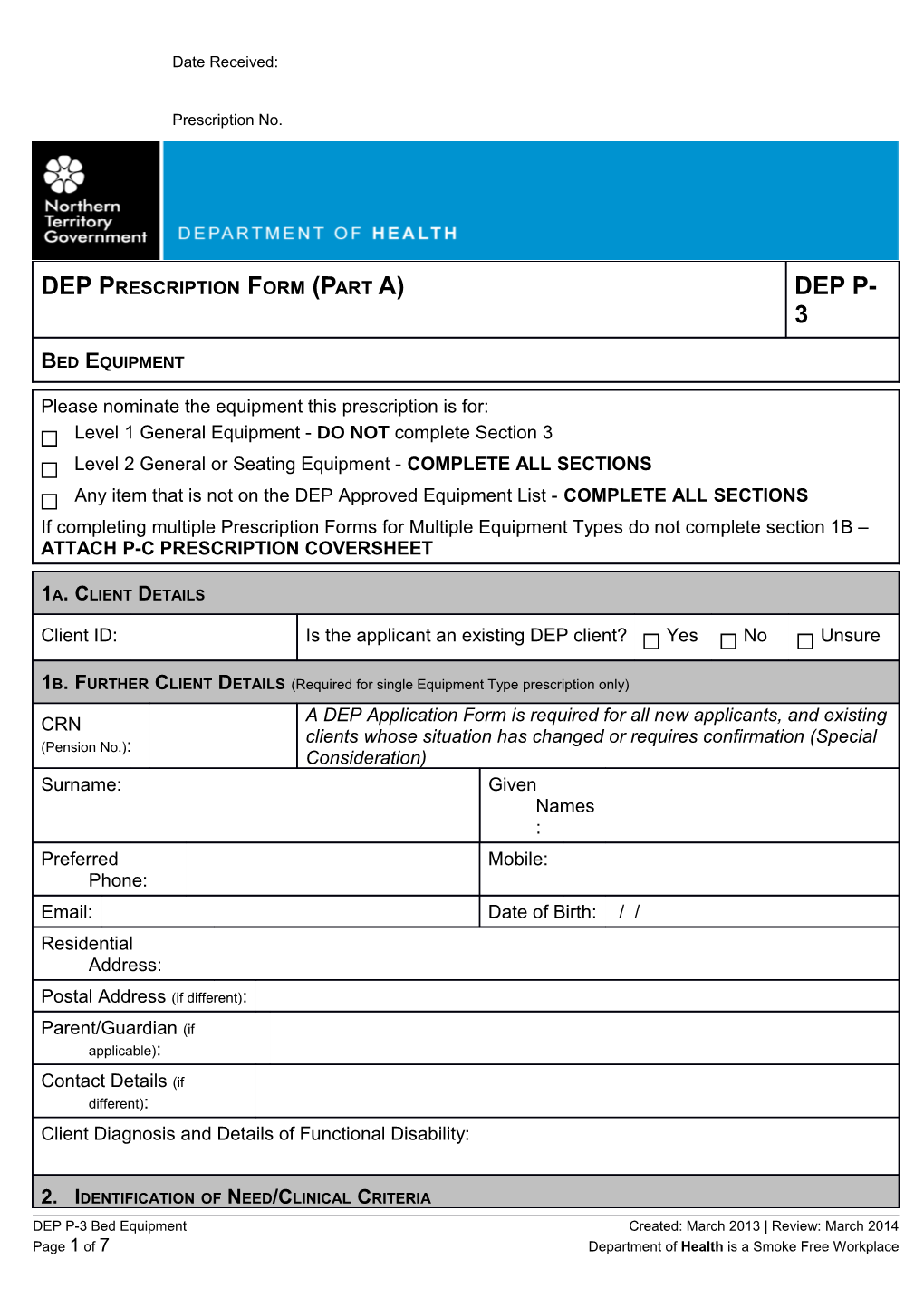 DEP Prescription Form