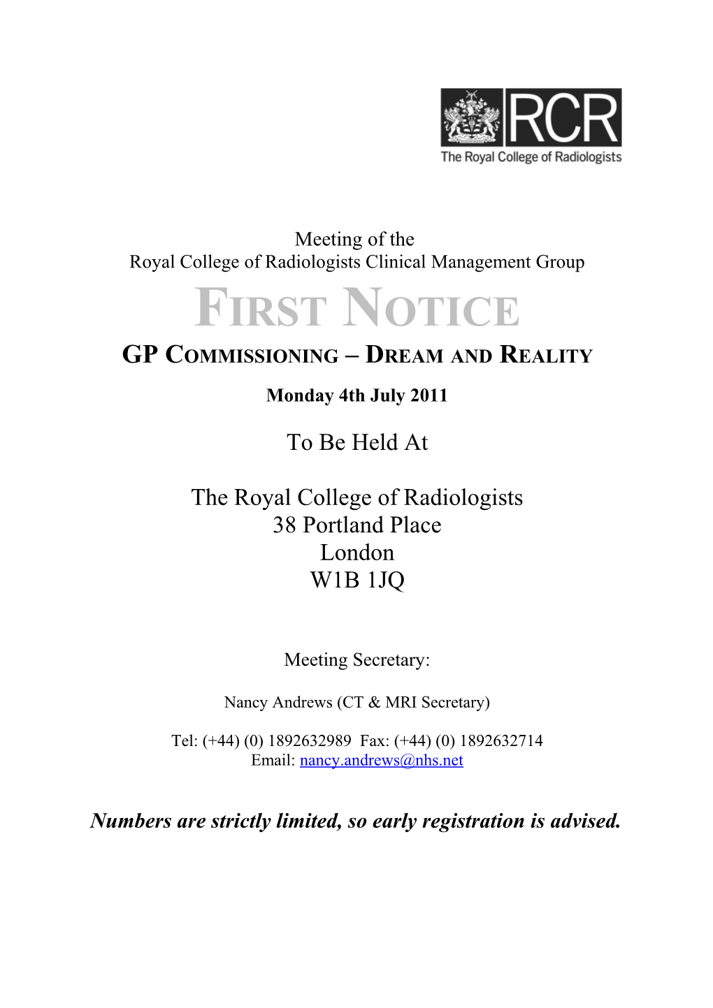 Royal College of Radiologists Clinical Management Group