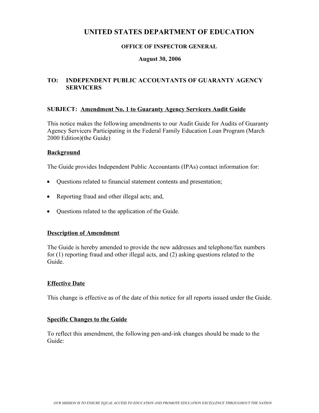 Amendment No. 1 to GA Servicer Audit Guide (MS Word)