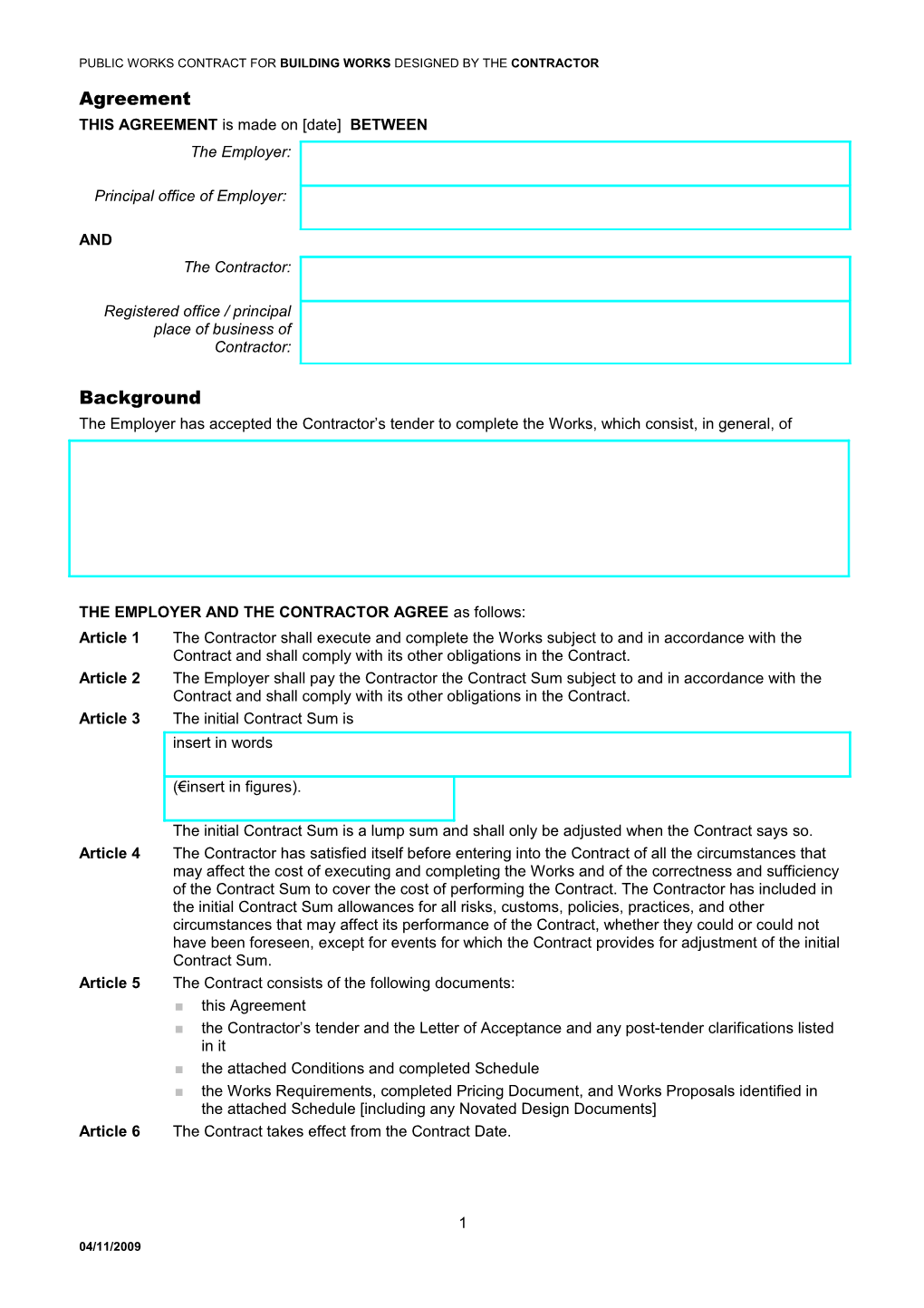 Public Works Contract for Building Works Designed by the Contractor