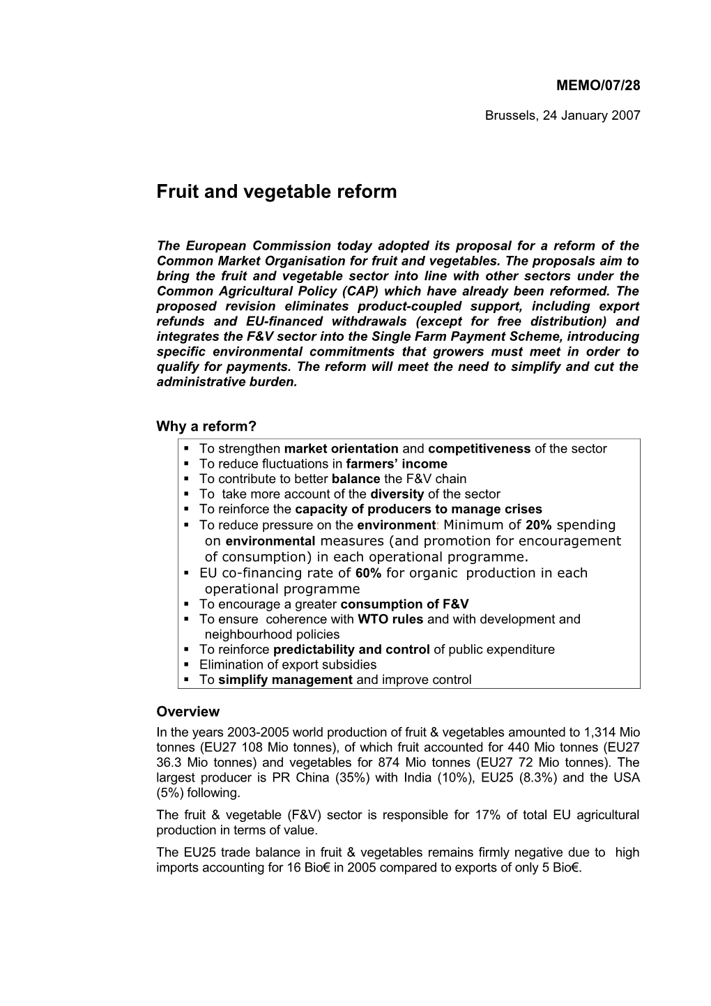 Fruit and Vegetable Reform