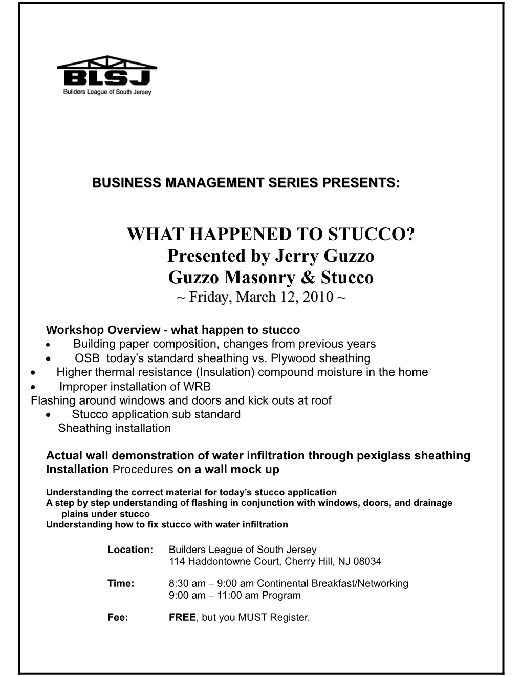 Business Management Series Presents
