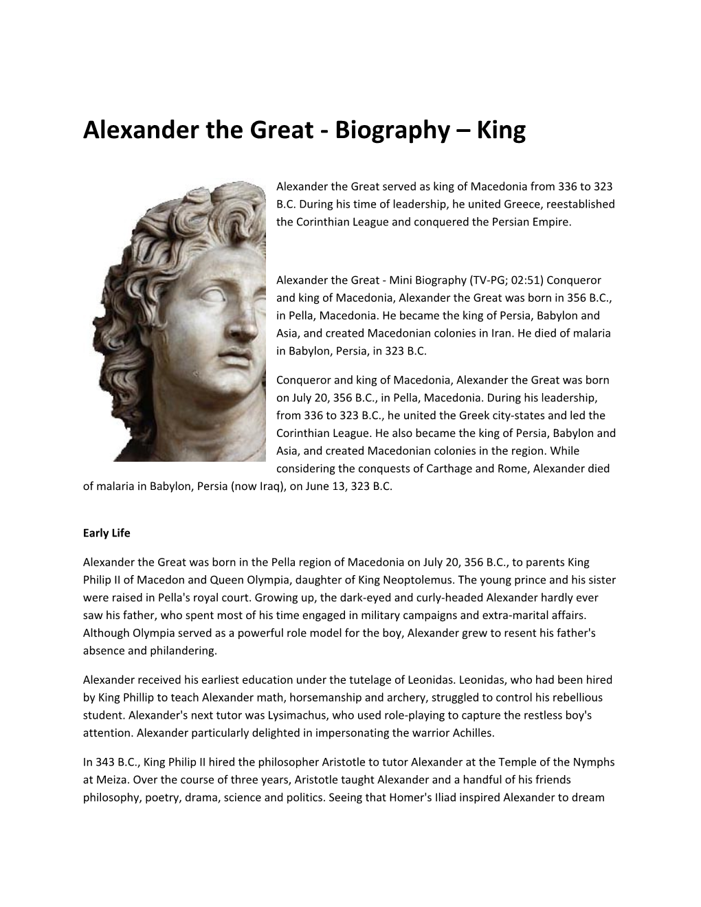 Alexander the Great - Biography King