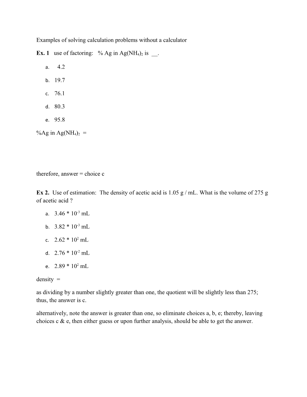 Examples of Solving Calculation Problems Without a Calculator