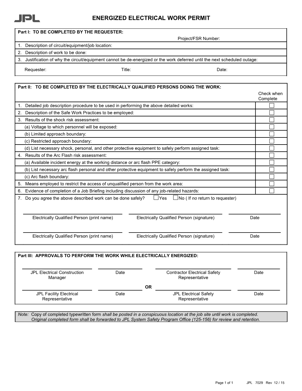 Page 1 of 1 JPL 7029 Rev 12 / 15