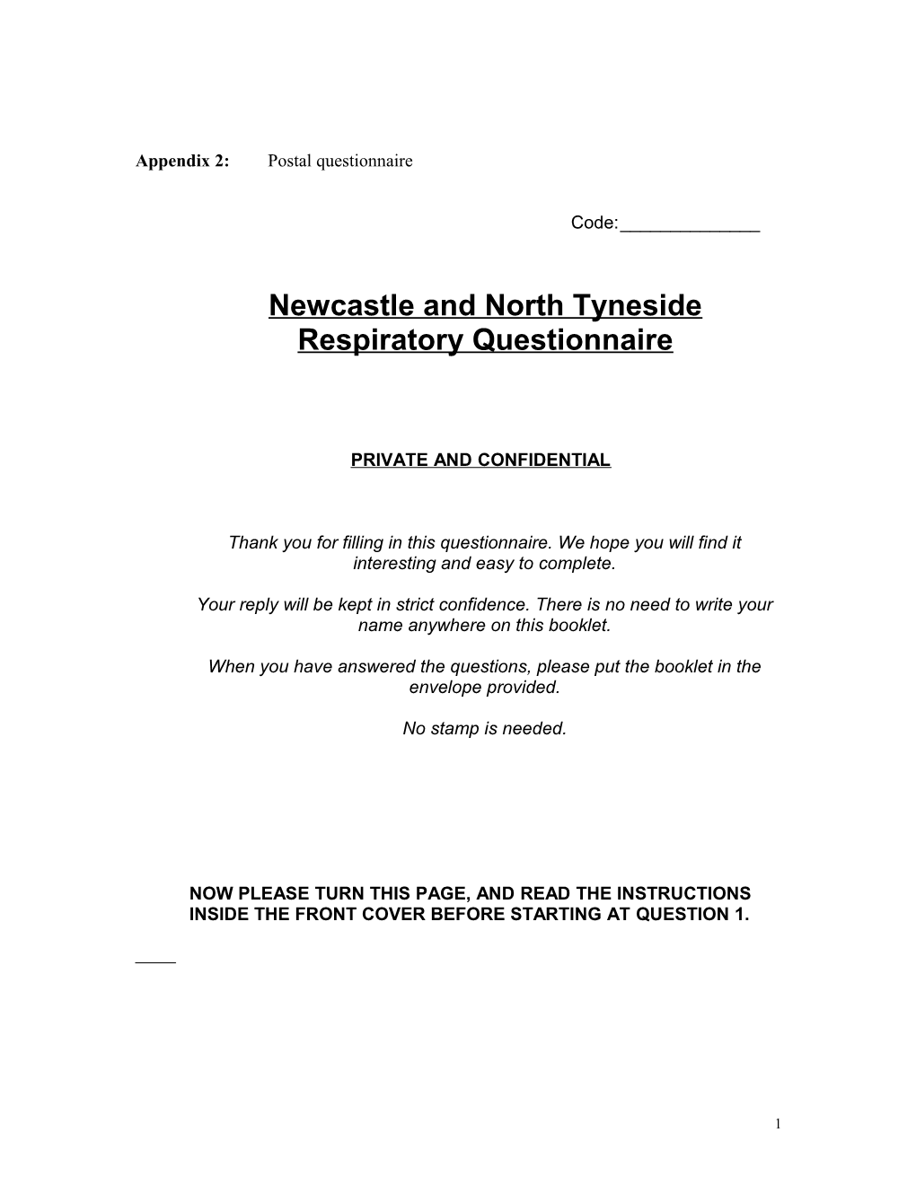 Newcastle and North Tyneside Respiratory Questionnaire