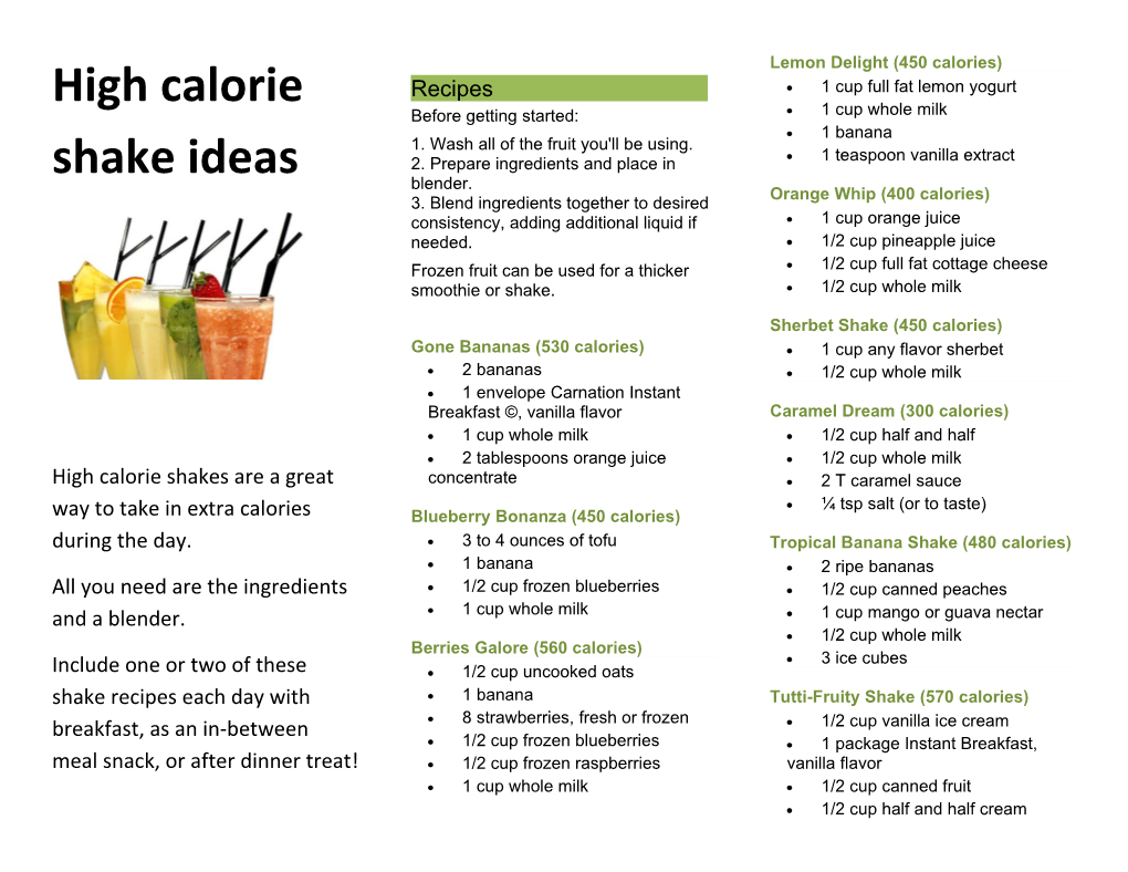 High Calorie Shake Ideas