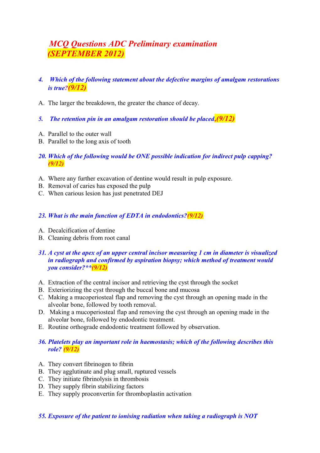 MCQ Questions ADC Preliminary Examination Version 2