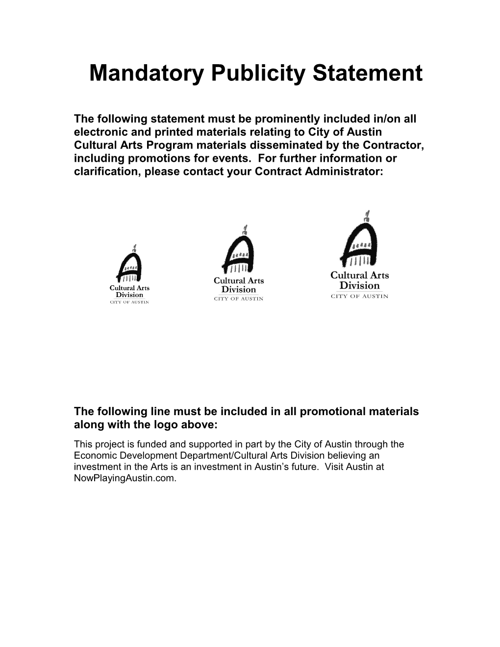 Mandatory Publicity Statement