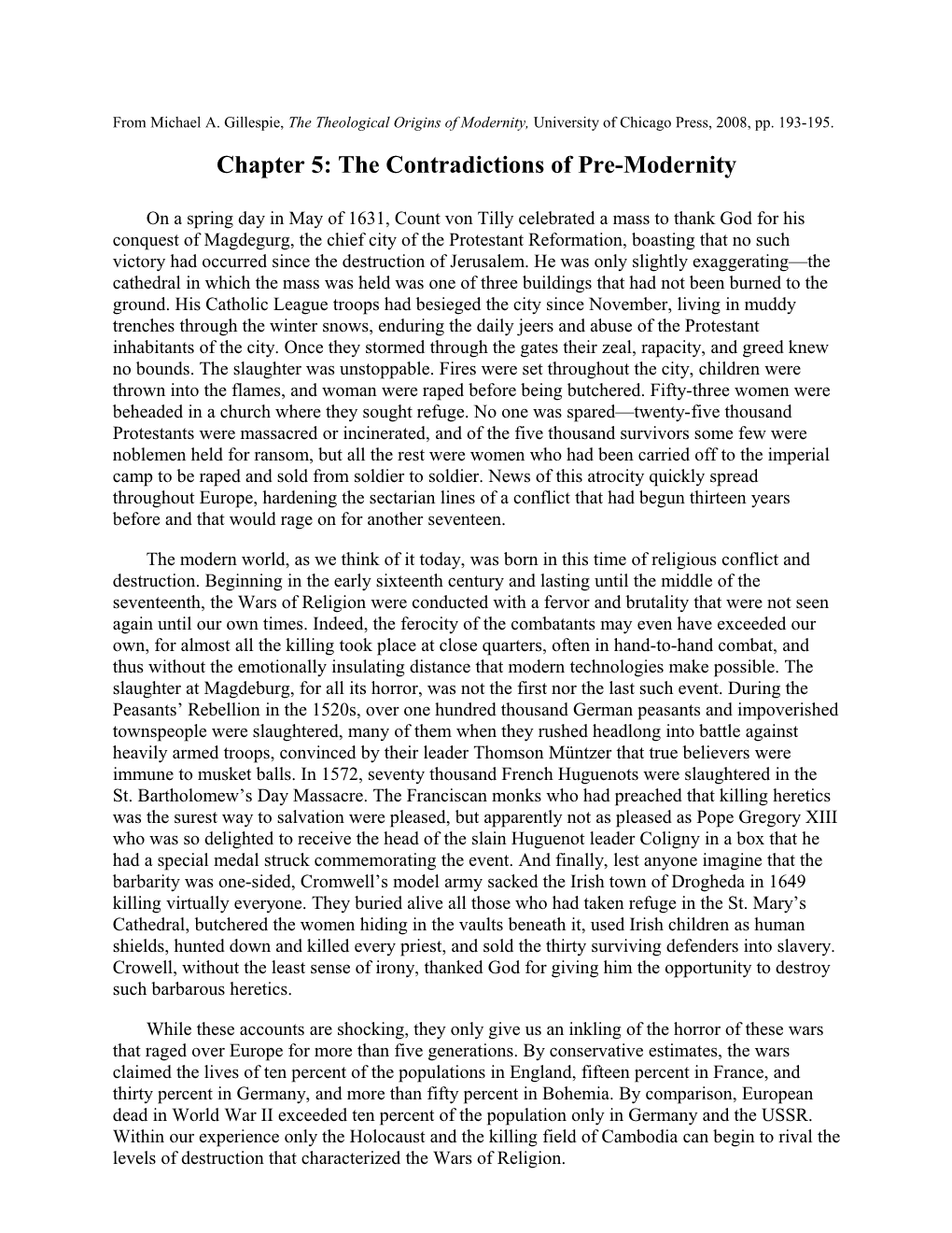 Chapter 5: the Contradictions of Pre-Modernity