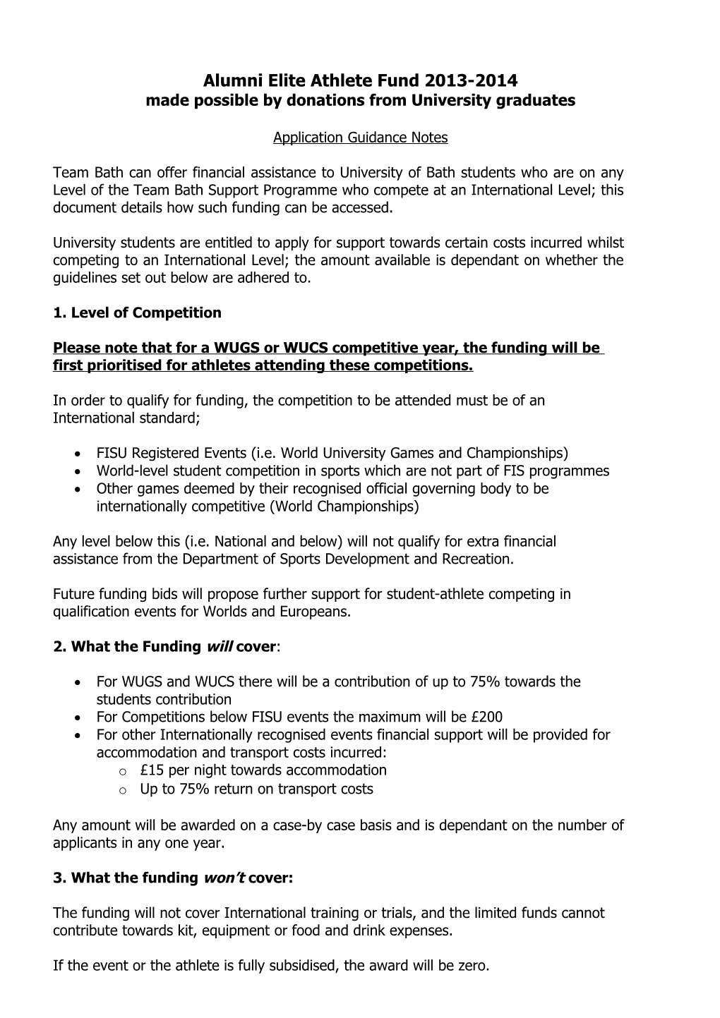 TEAMBATH Athlete Scholarship Application Form 04/05
