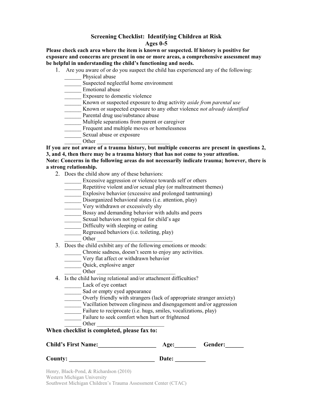 Children’S Trauma Assessment Center