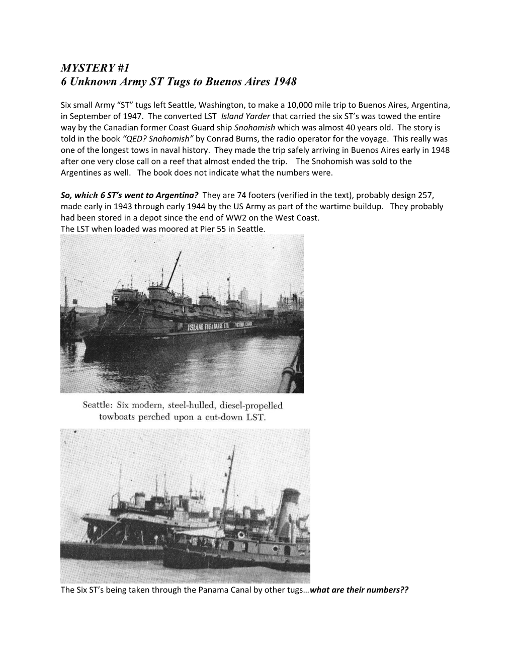 6 Unknown Army ST Tugs to Buenos Aires 1948