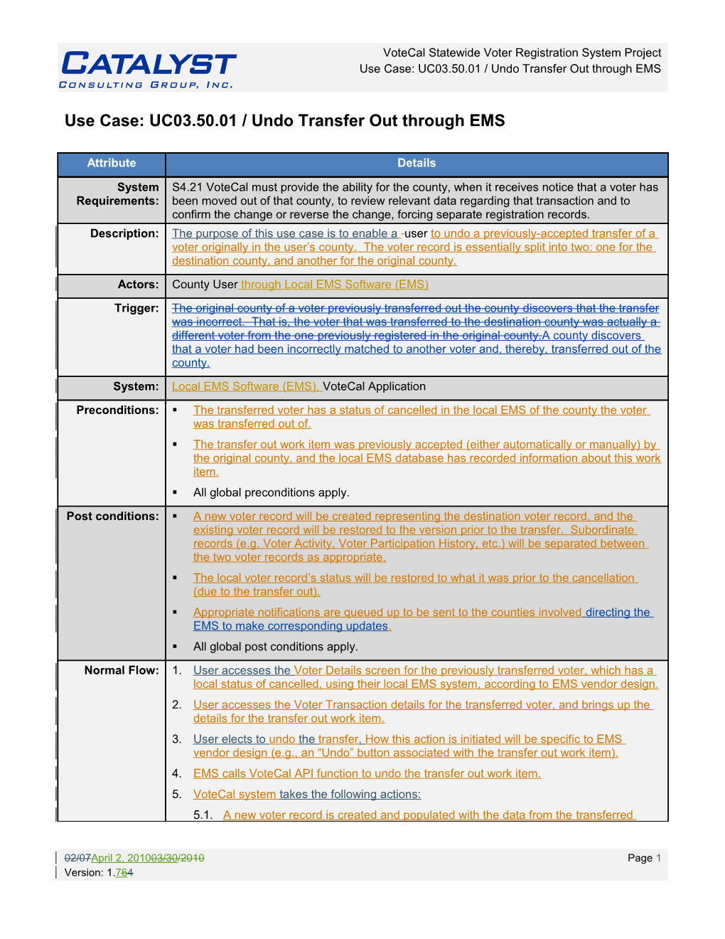 Use Case: UC03.50.01 / Undo Transfer out Through EMS