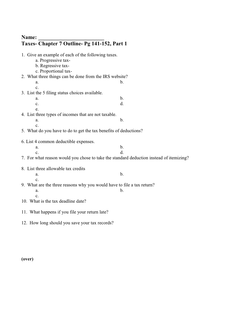 Taxes- Chapter 7 Outline- Pg 141-152, Part 1