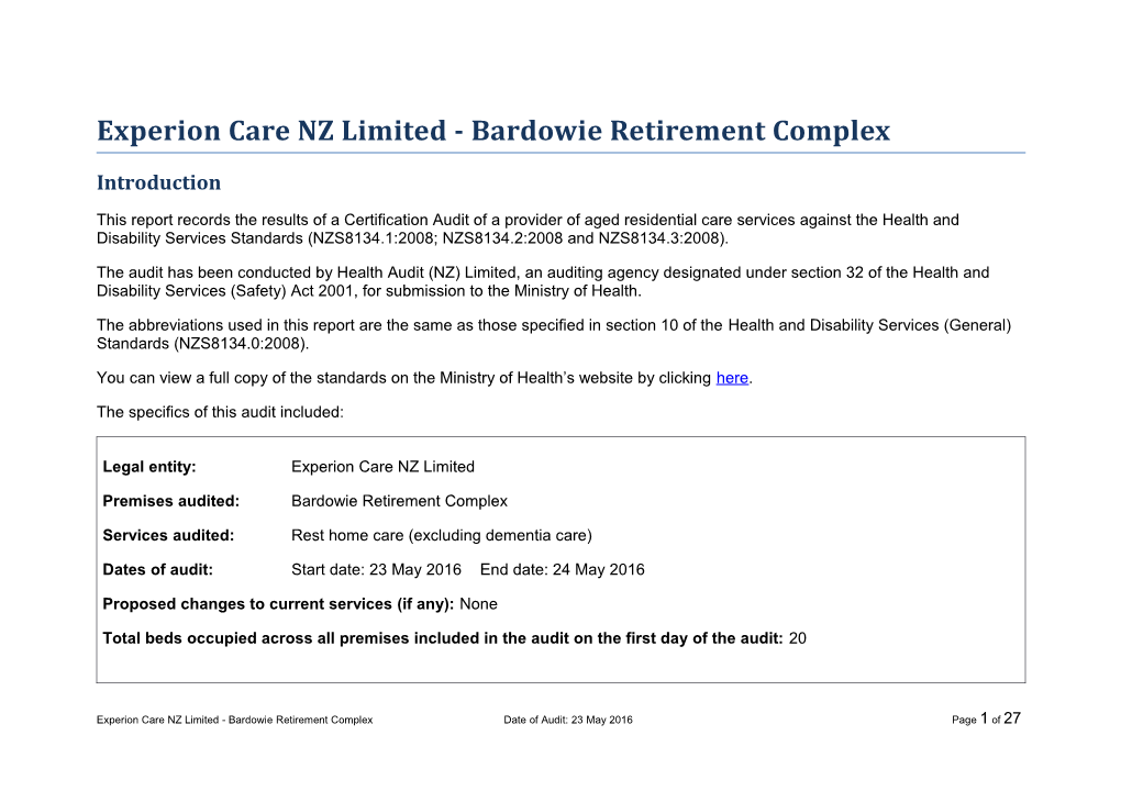 Experion Care NZ Limited - Bardowie Retirement Complex