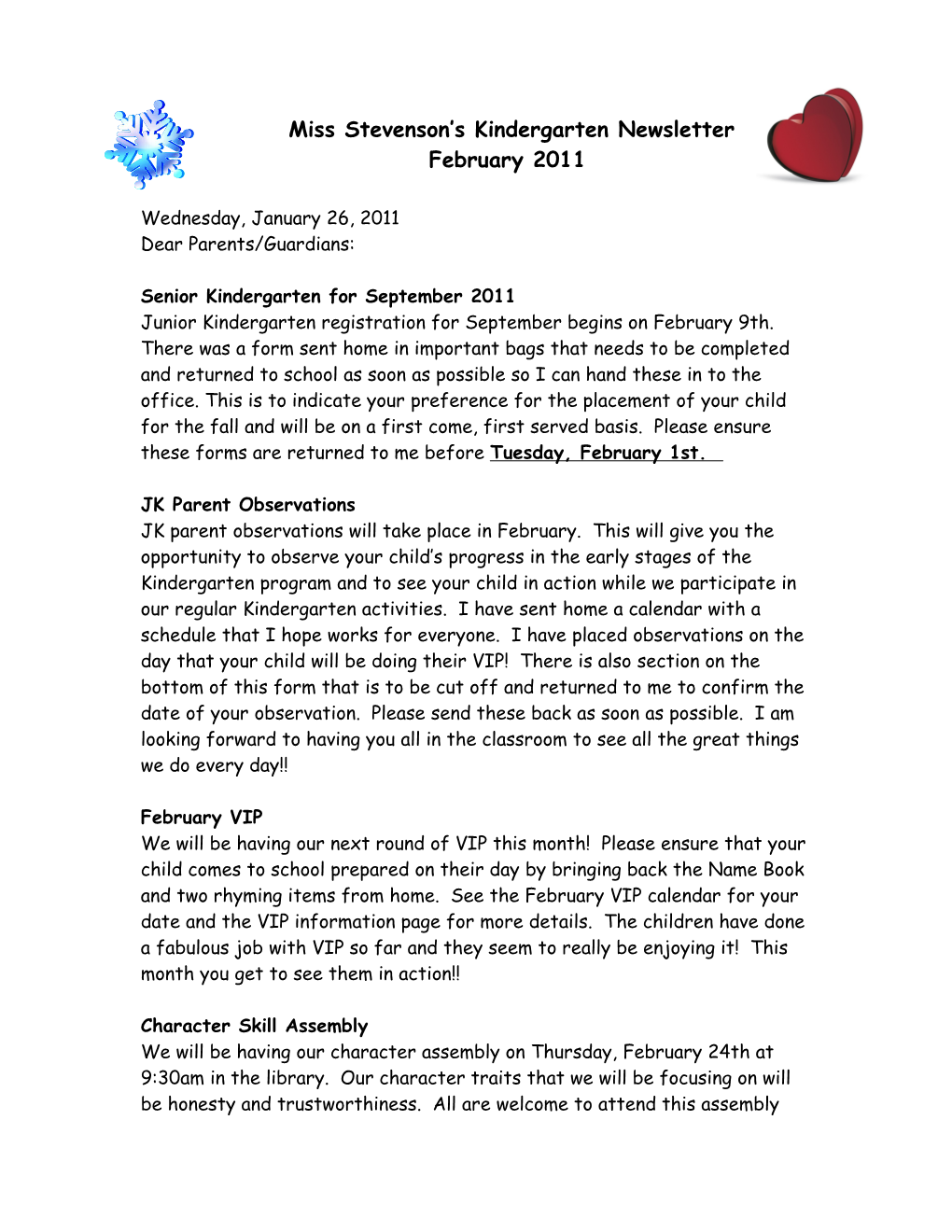 Miss Stevenson S Kindergarten Newsletter