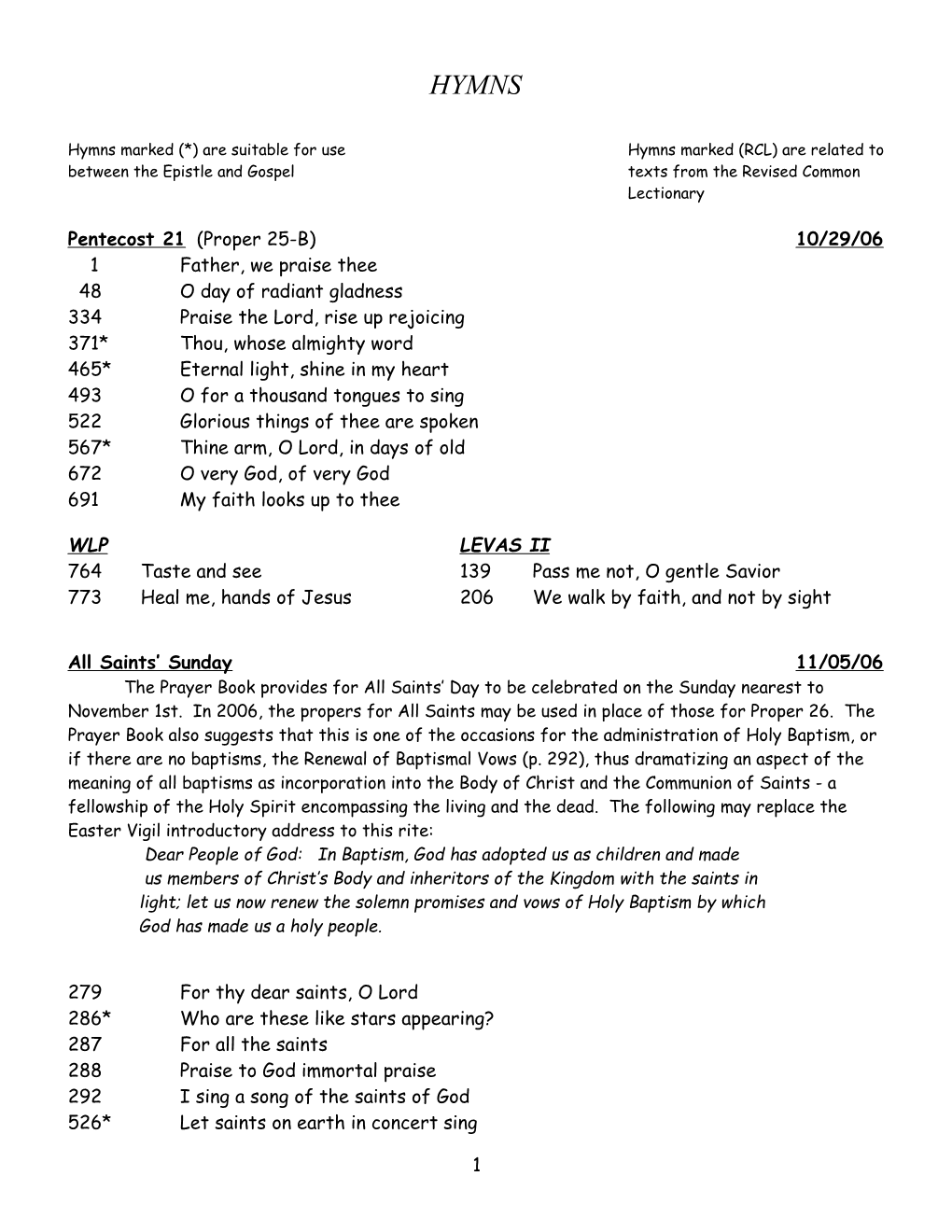 Between the Epistle and Gospeltexts from the Revised Common