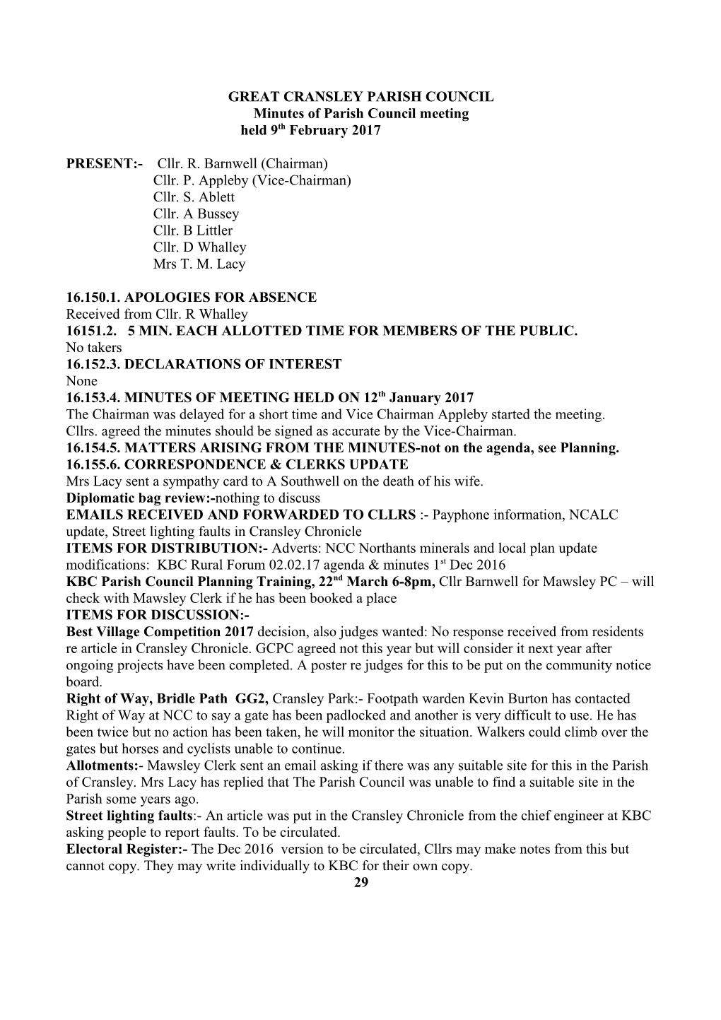 Cransley Parish Council