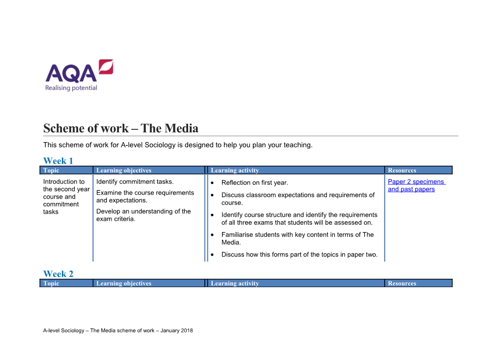Scheme of Work the Media
