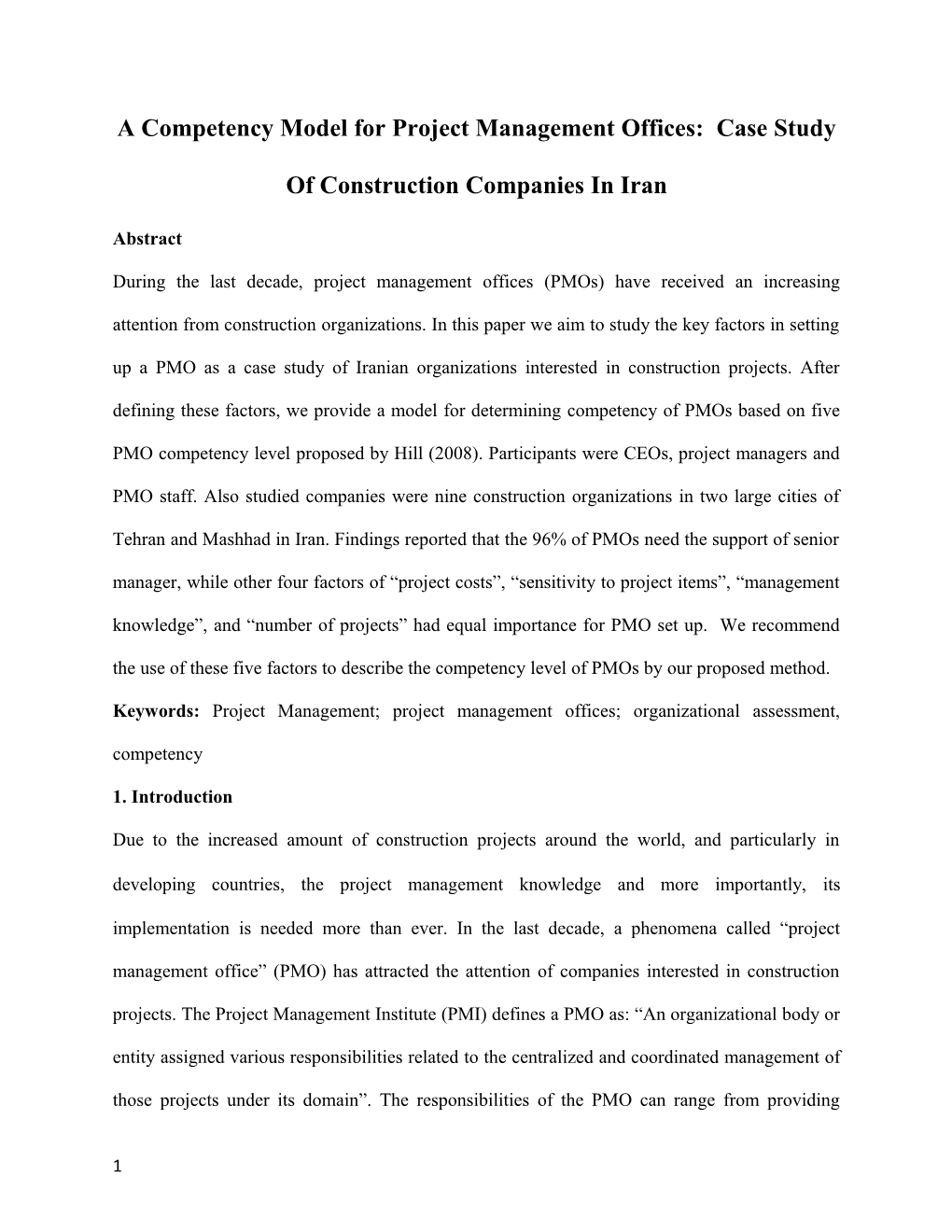 A Competency Model for Project Management Offices: Case Study of Construction Companies