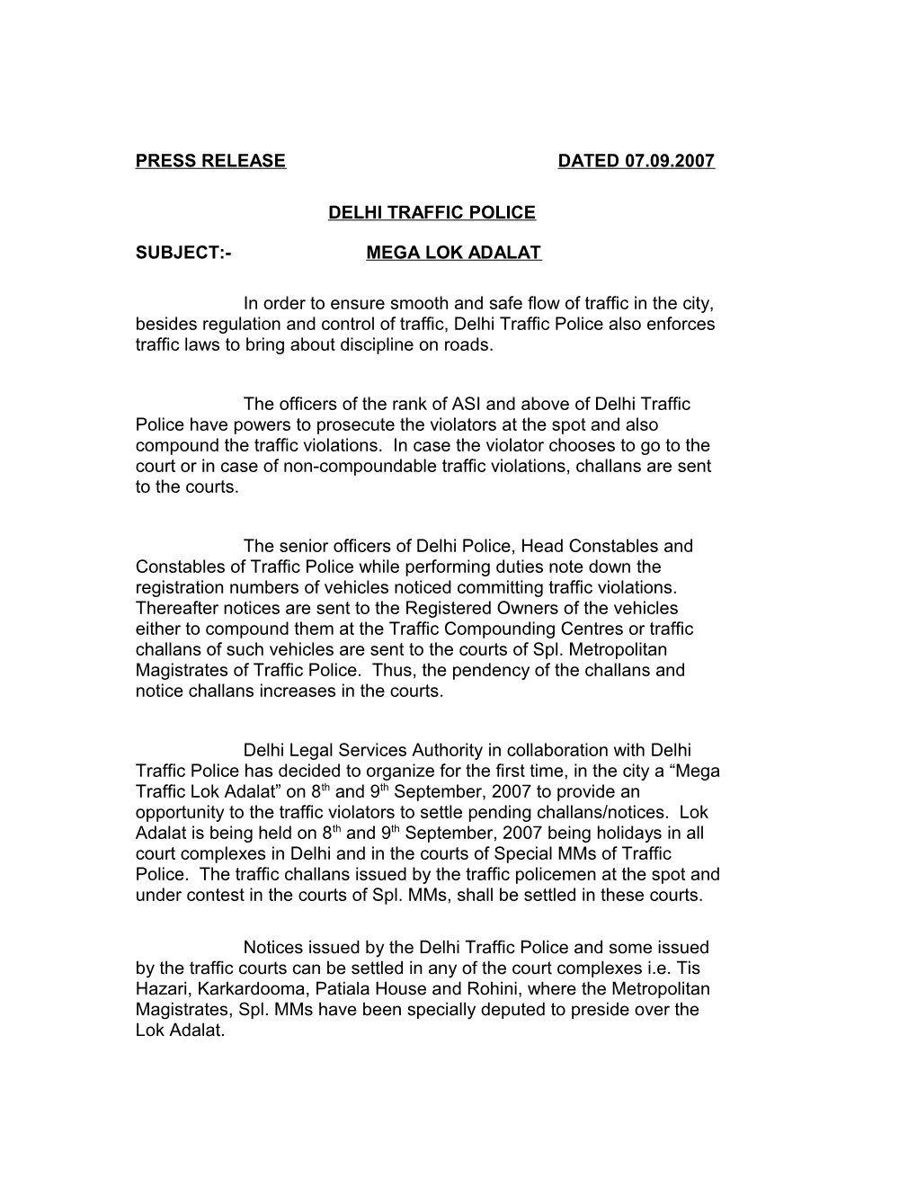 Press Release Dated 07.09.2007