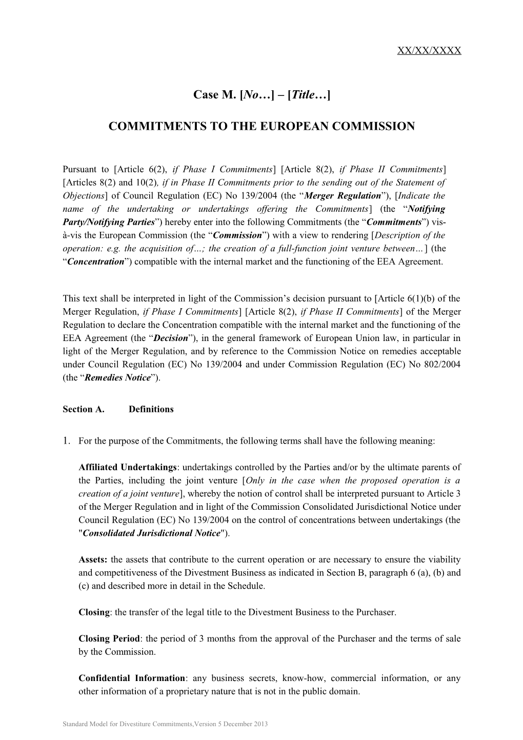Template for Commitments to the European Commission