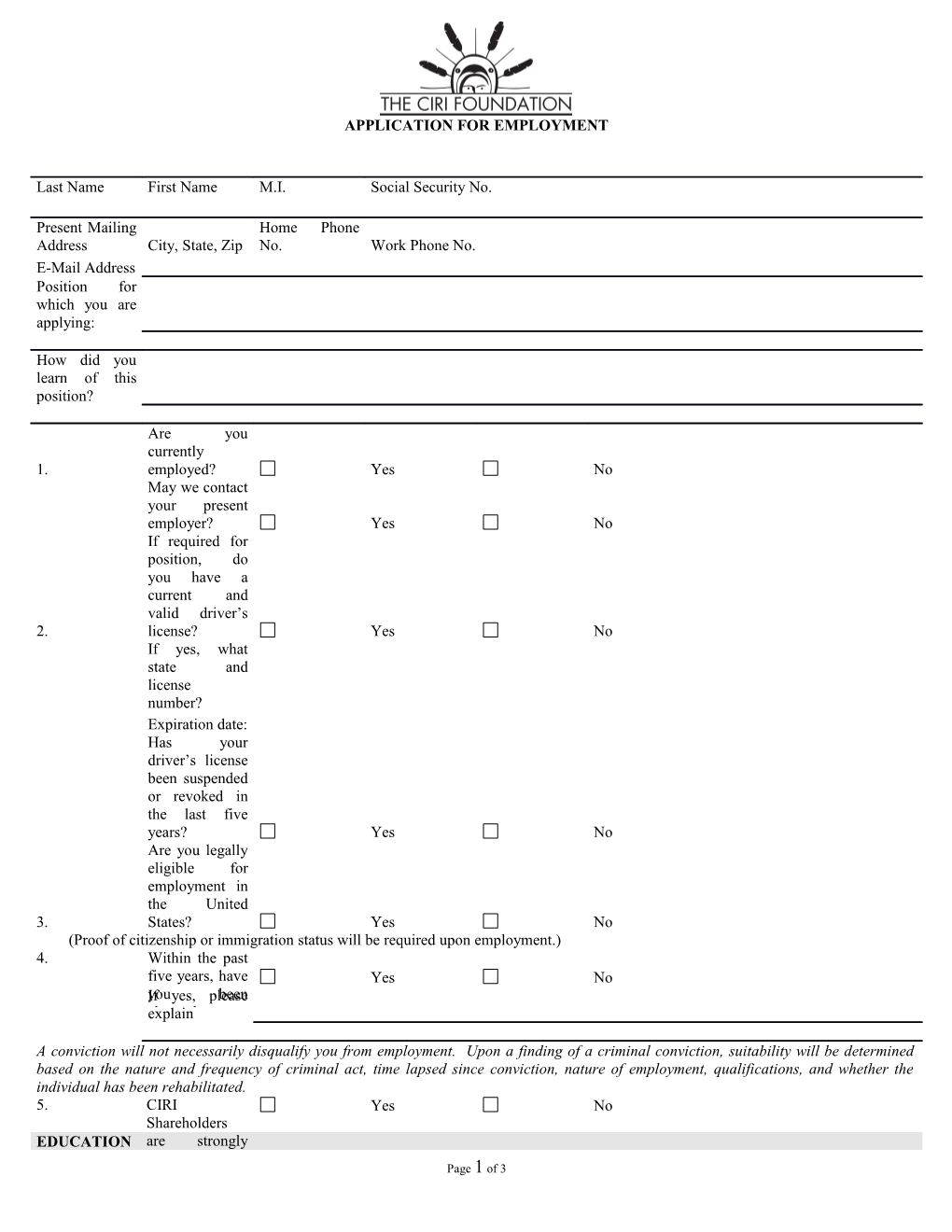 Application for Employment s145