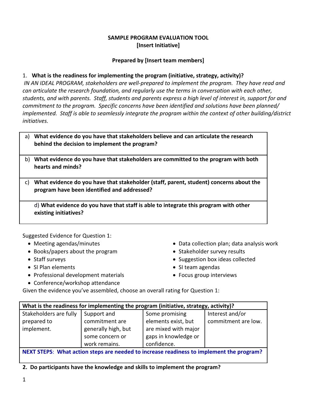 Draft Program Evaluation Tool