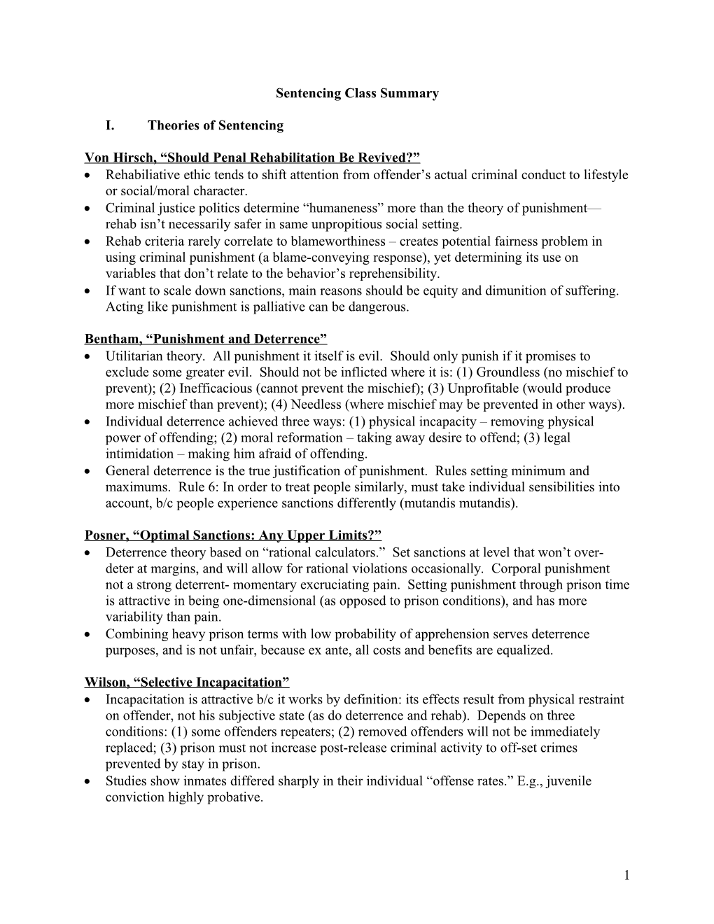 Sentencing Class Summary