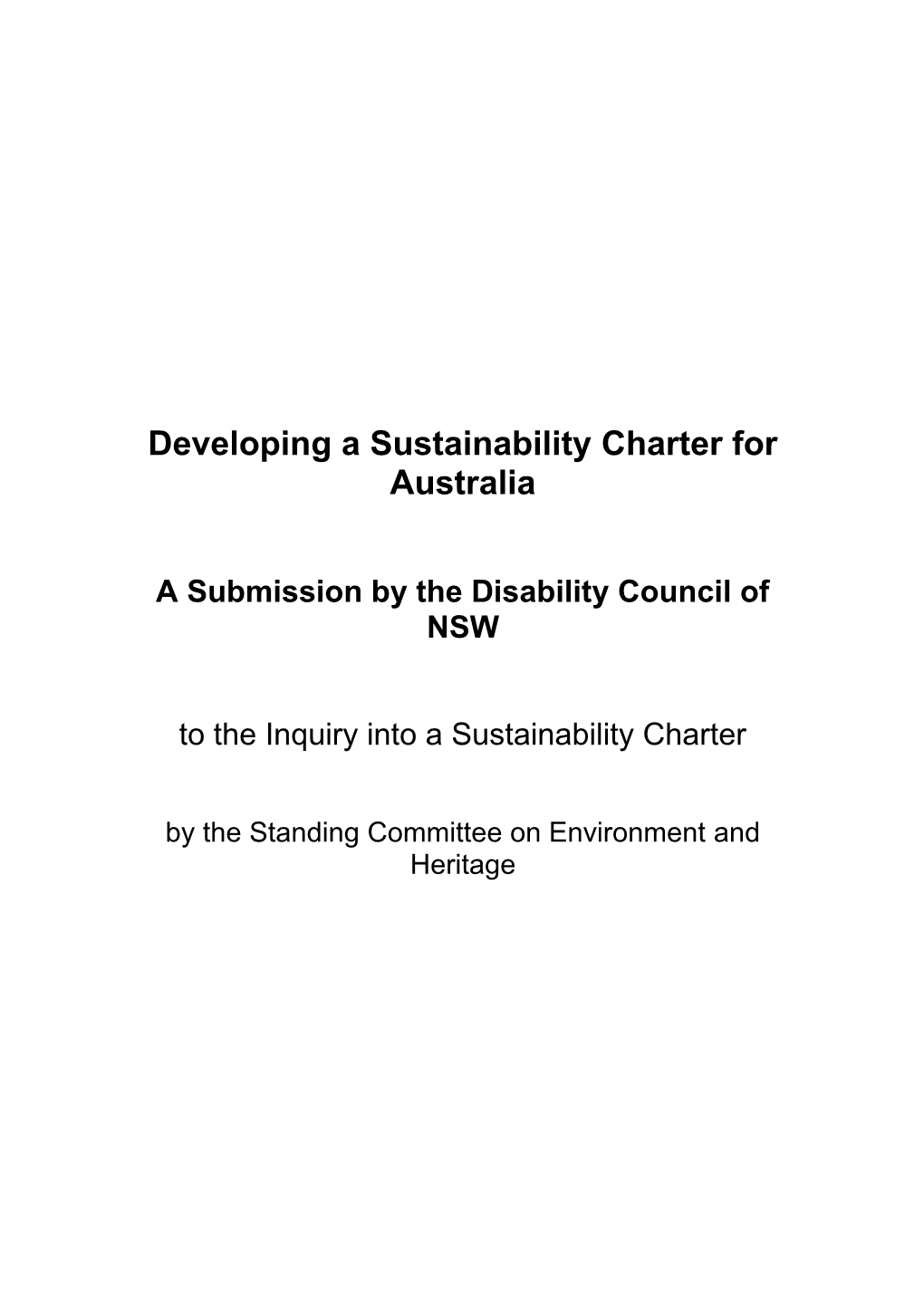 Developing A Sustainability Charter For Australia