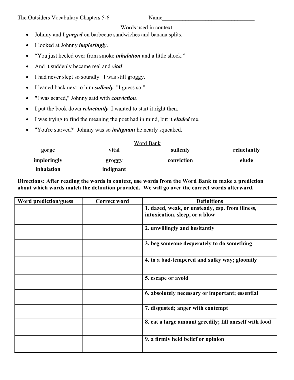 The Outsiders Vocabulary Chapters 3-4