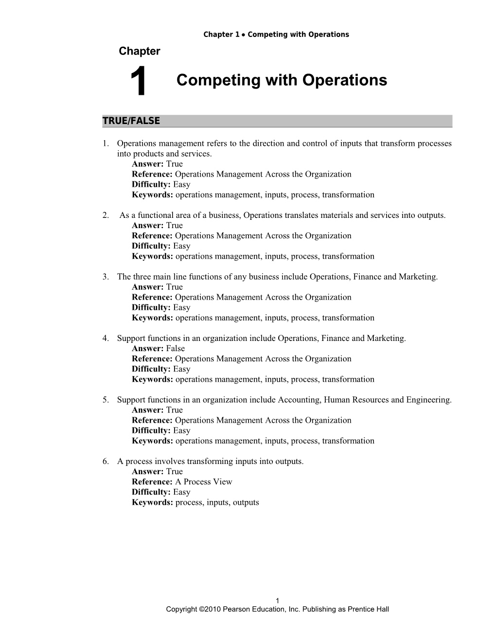 Chapter 1 Competing with Operations