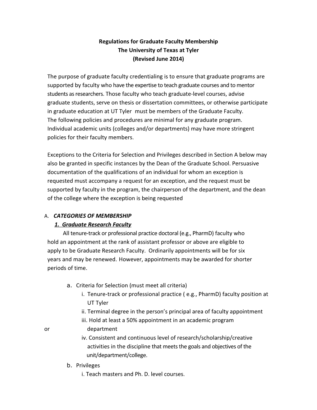 Regulations for Graduate Faculty Membership