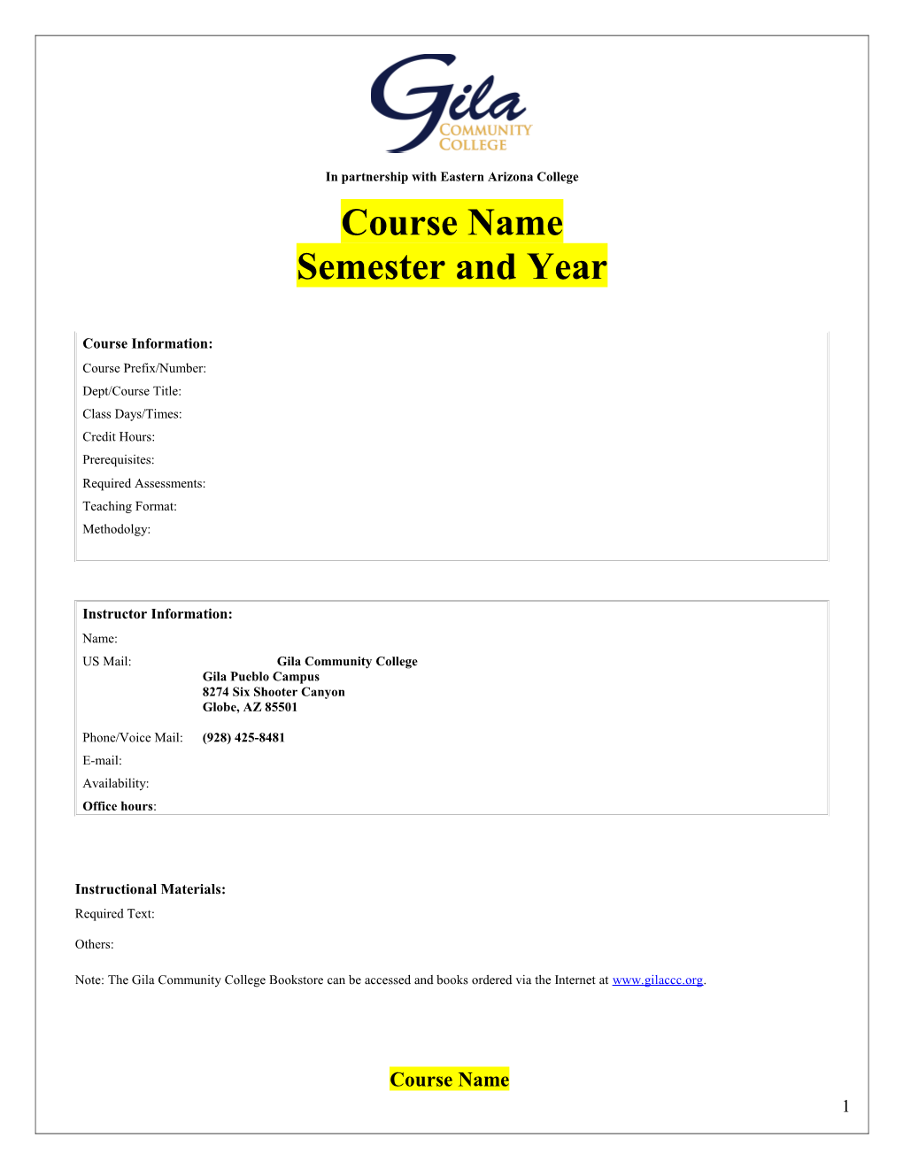 Gila Community College Syllabus