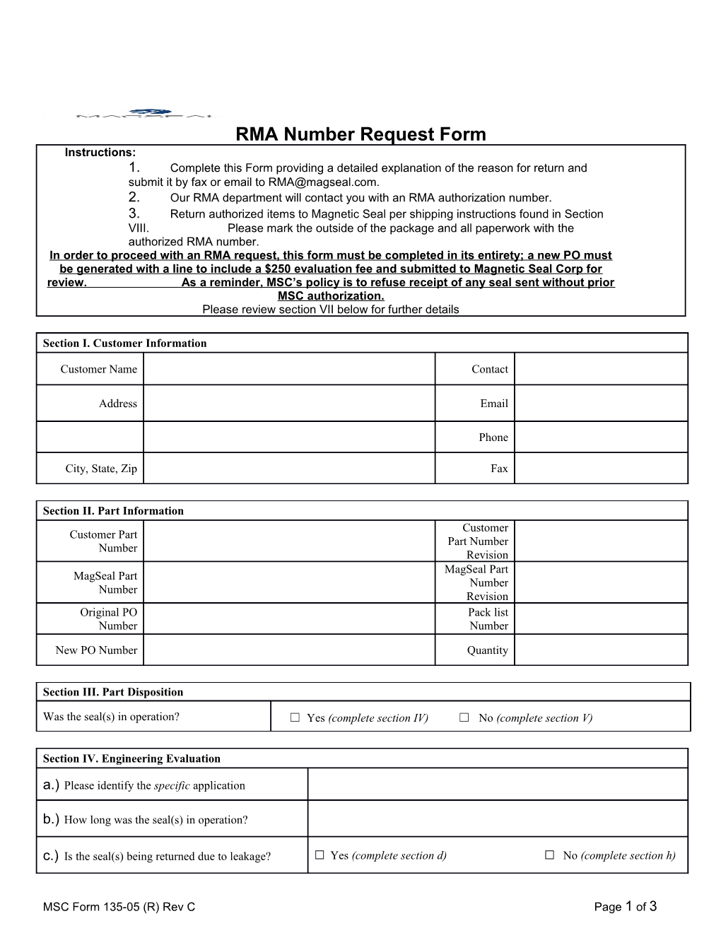 Return Material Authorization (RMA) Form