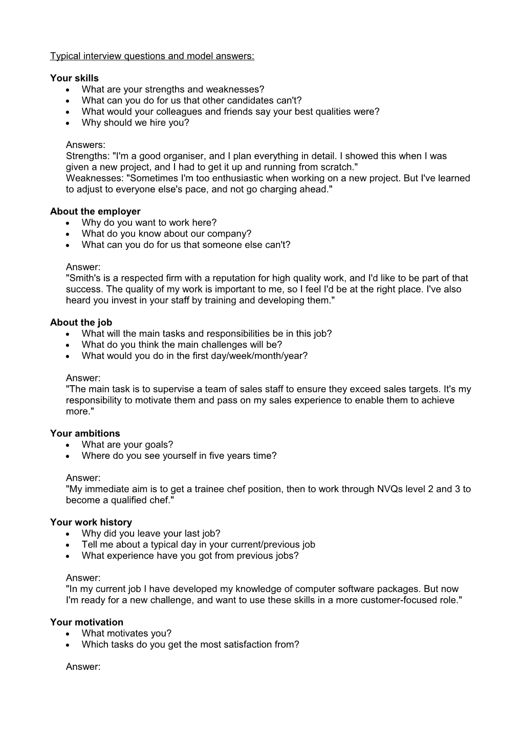 Typical Interview Questions and Model Answers