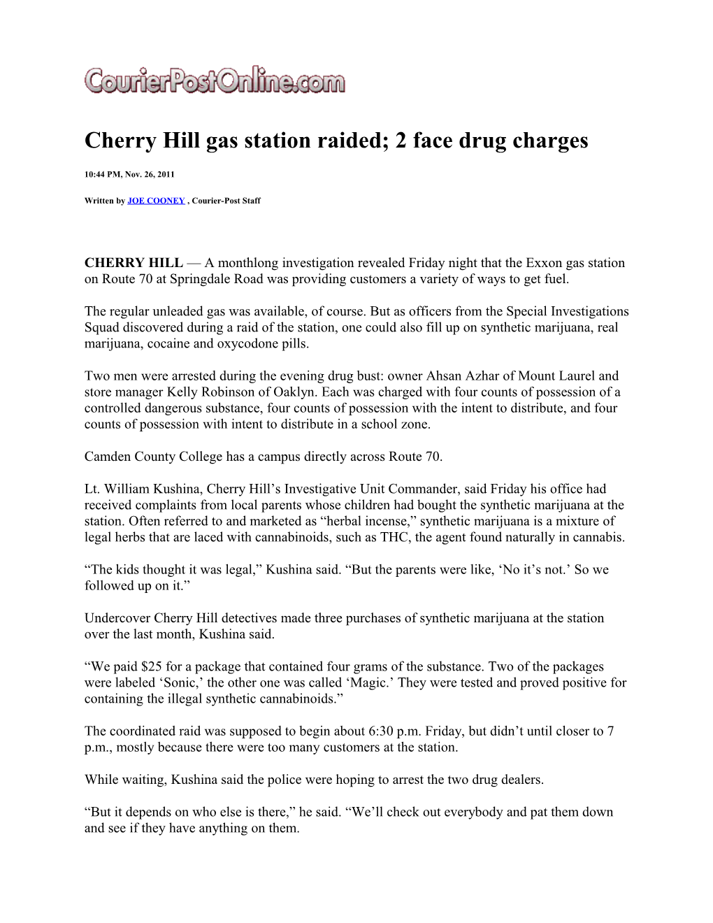 Cherry Hill Gas Station Raided; 2 Face Drug Charges