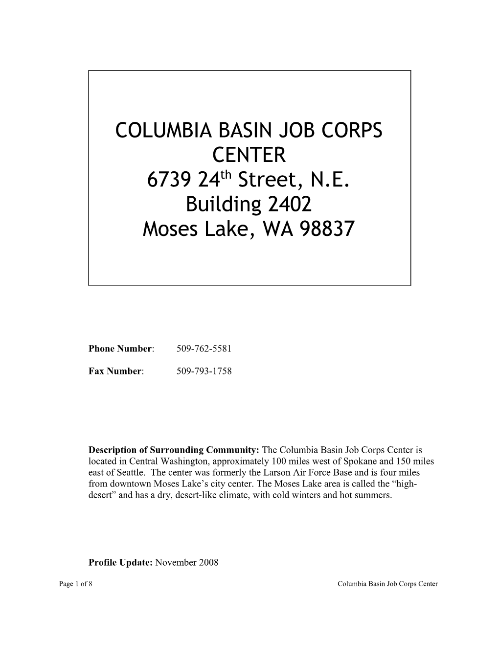 Columbia Basin Job Corps Center