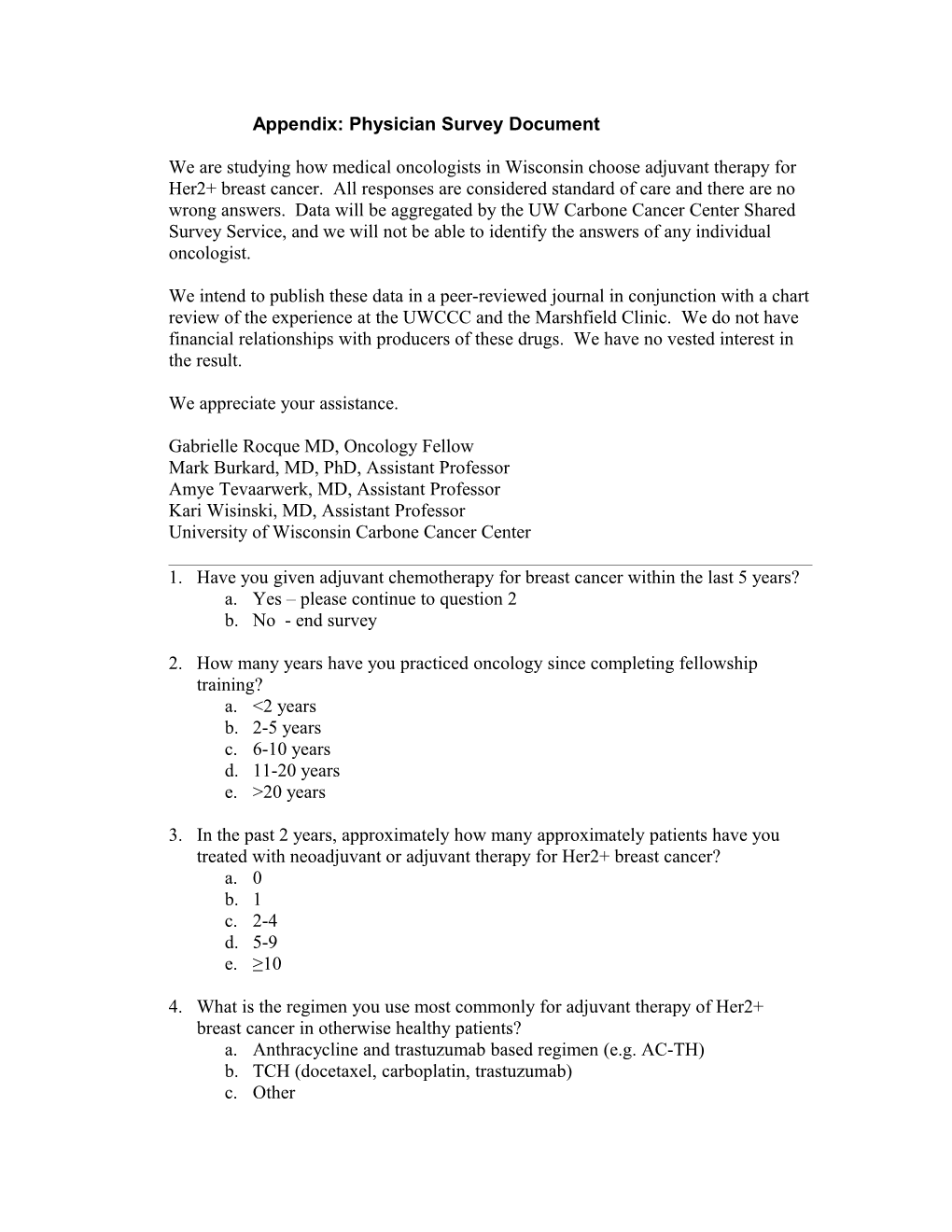 Appendix: Physician Survey Document