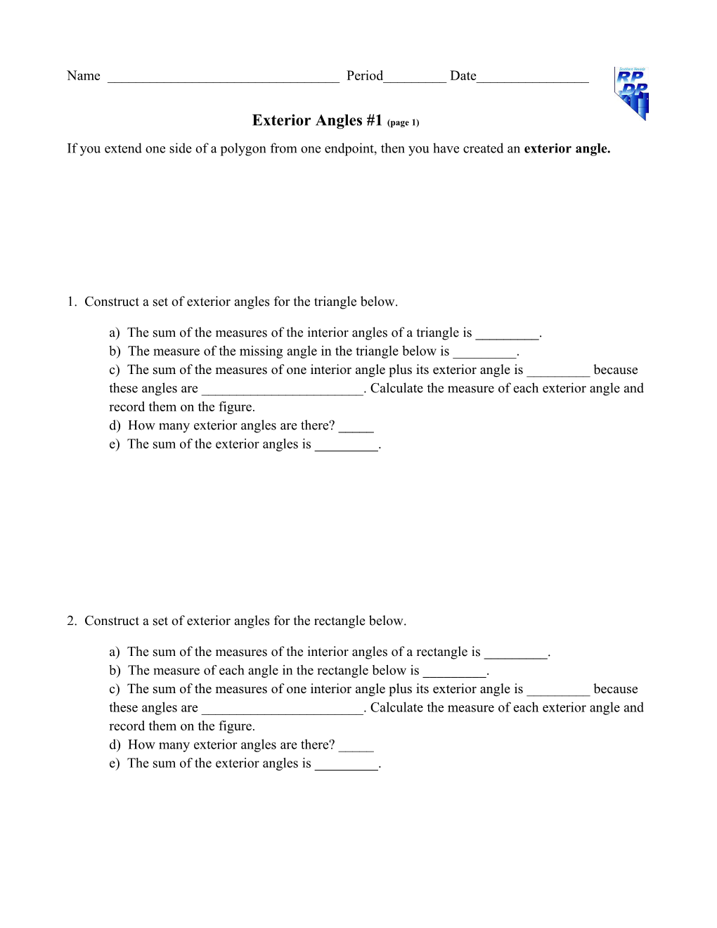 Exterior Angles #1(Page 1)