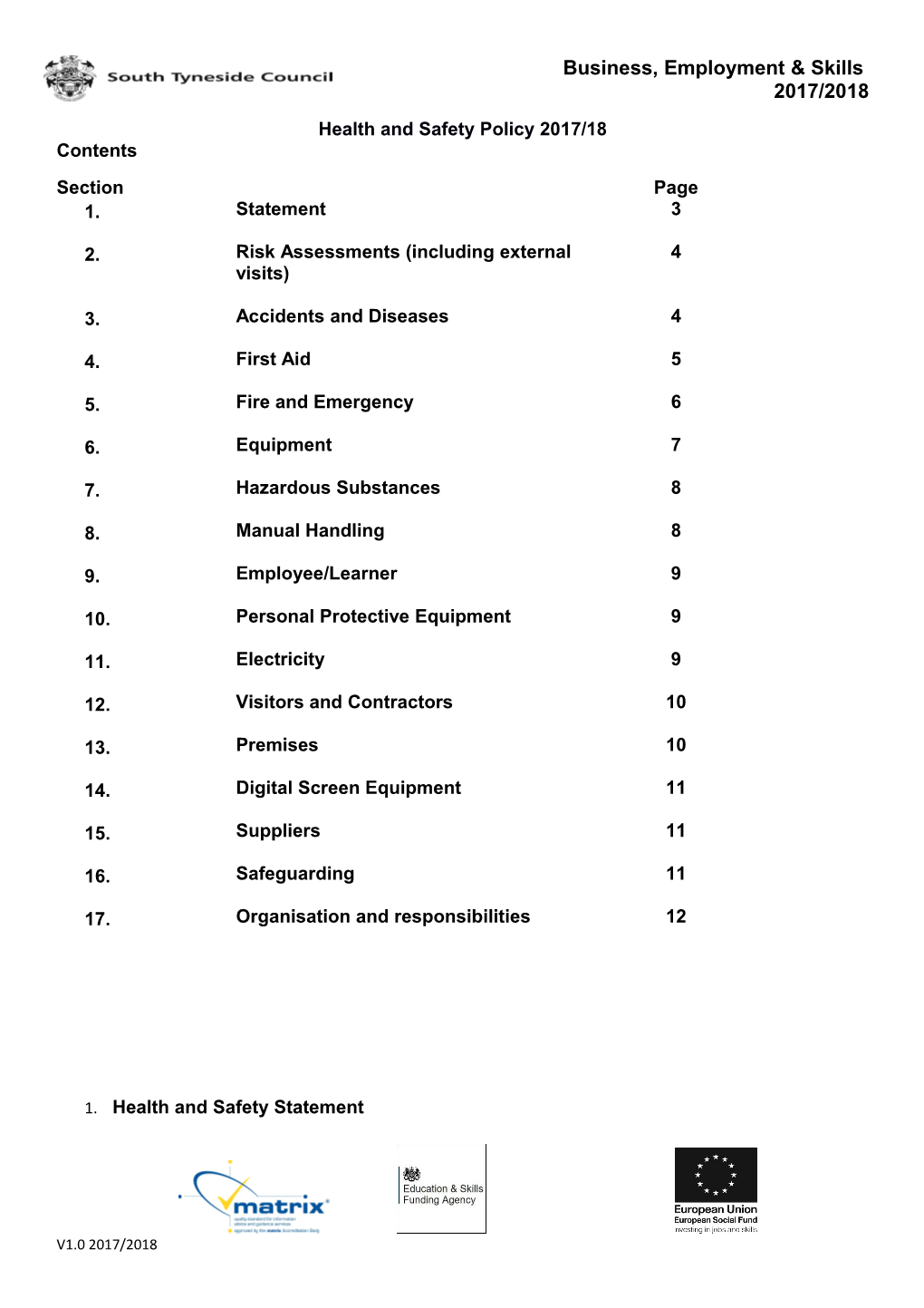 Health and Safety Policy 2017/18