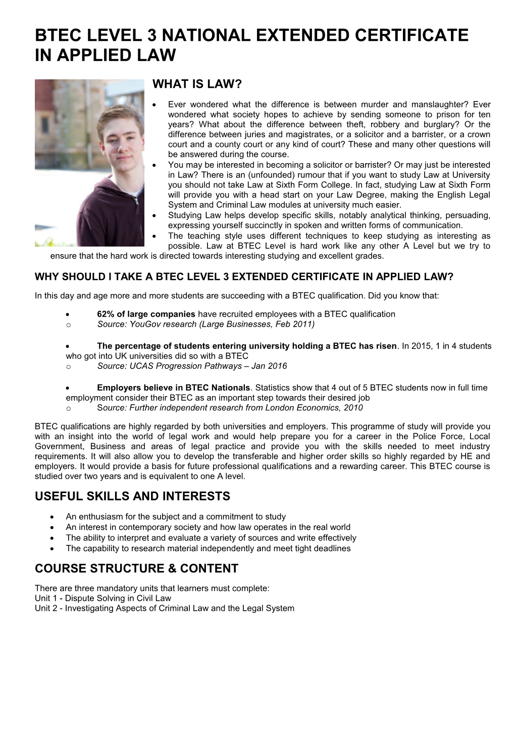 BTEC Level 3 National Extended Certificate in Applied Law