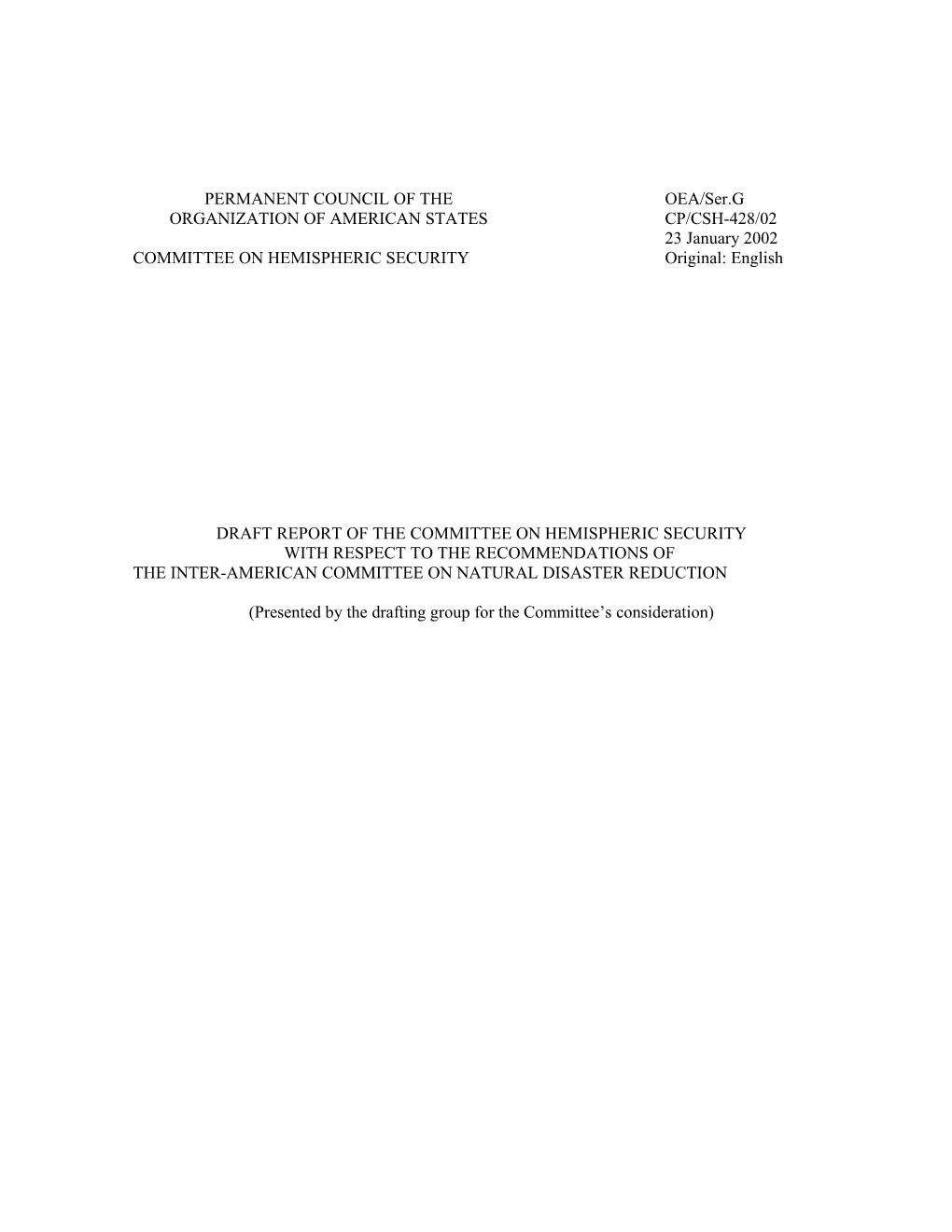 Draft Report of the Committee on Hemispheric Security